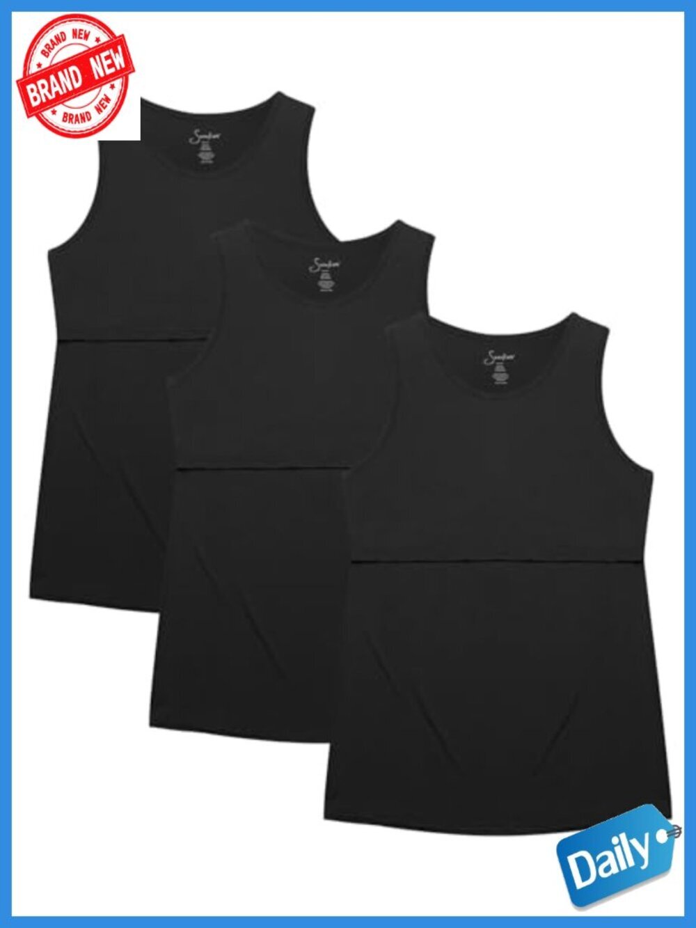 Maternity Nursing Tank Tops 3-Pack S-XXL Lift-up Access Discreet Feeding Cotton